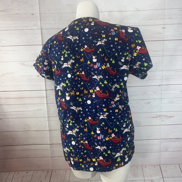 Serene Uniforms Women's Large Scrub Top V neck pockets Santa Christmas Unicorn - Picture 3 of 8